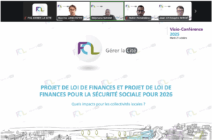 Capture de la visioconférence FCL Gérer la Cité consacrée au décryptage du projet de loi de finances 2026 et de la loi de financement de la sécurité sociale pour 2026.