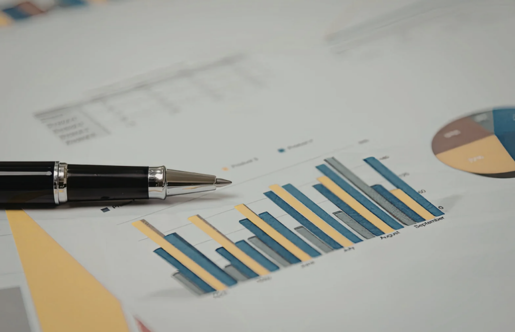 Graphiques financiers et stylo illustrant l’analyse des recettes des collectivités